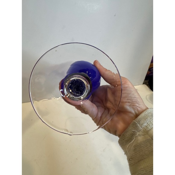 Vintage Tall Cobalt Blue Glass Vase Trumpet Neck Clear Pedestal Base - Picture 4 of 5